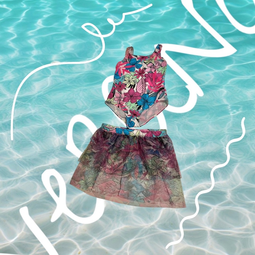 Tropical Floral Kids Swimsuit Set